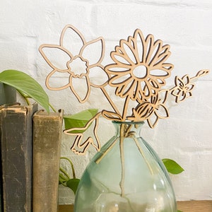 Wooden Birth Month Flower Bouquet. Birth Flowers. Mother's Day Gift. Gift For Mom. Wood Flower Cutouts. Build your own bouquet. image 1