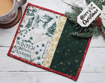 Vintage Christmas Quilted Mug Rug, Traditional Nutcracker Mini Placemats, Farmhouse Christmas Kitchen Home Decor, Christmas Winter Coaster