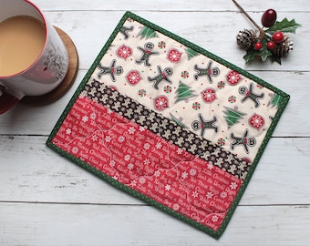 Gingerbread Man Christmas Cookie Mug Rug, Traditionalist Christmas Home Decorations, Holiday Mini Placemat, Xmas Coaster, Santa Tray Table