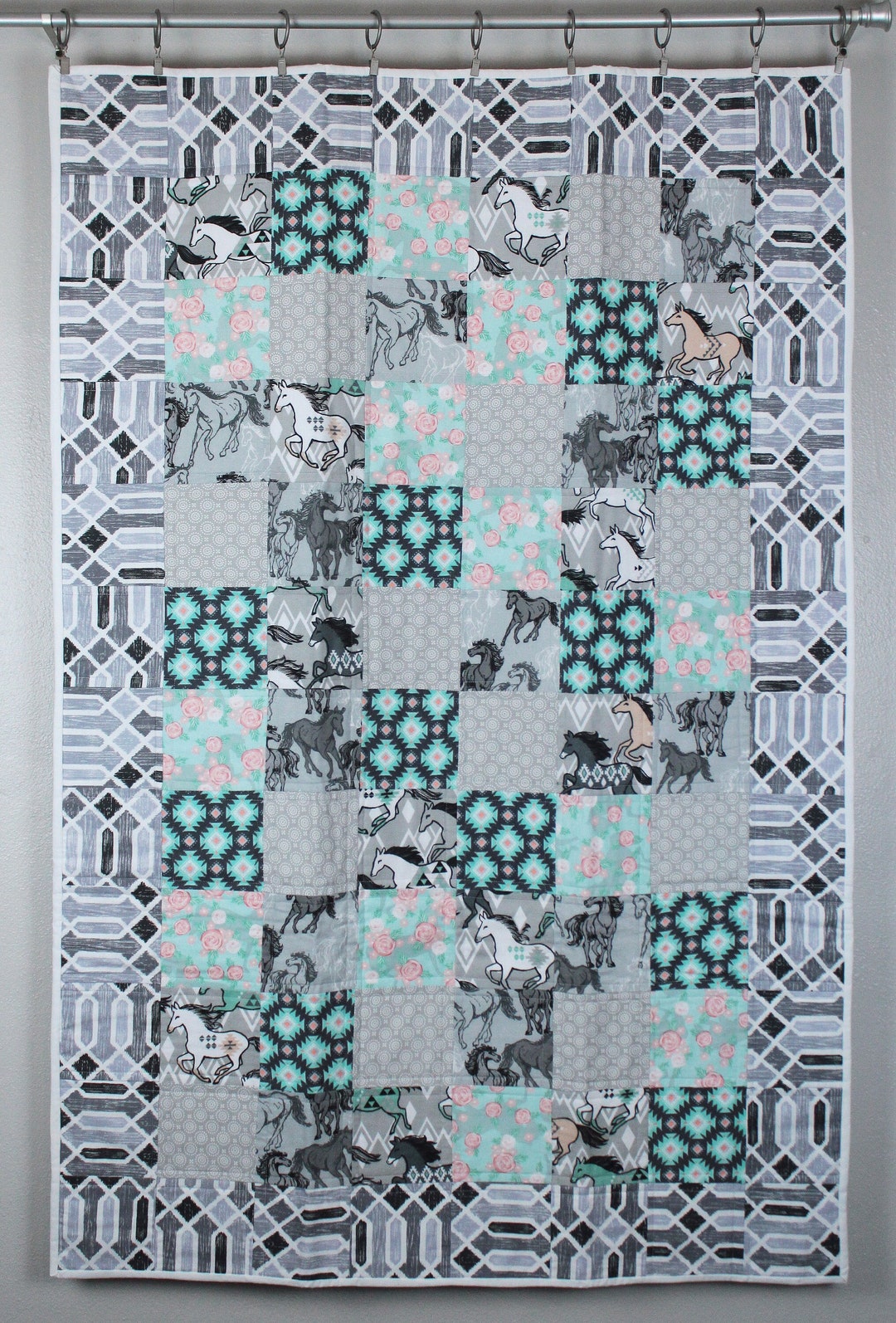 Quilt Pattern Colt Southwestern Horse and Rose Flannel Baby Quilt, Native Aztec Blanket ...