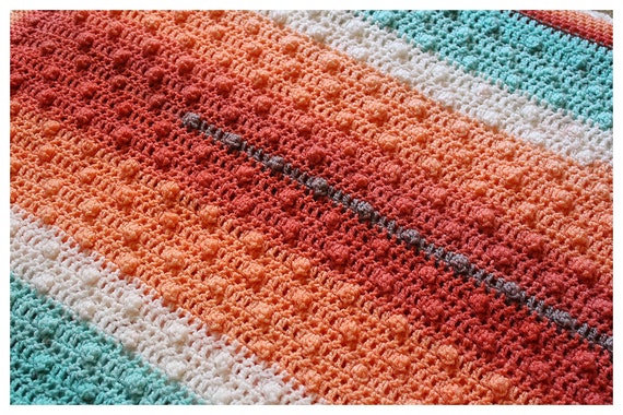 Sea Breeze & Bubbles Baby Blanket Lightweight Oversized Blue Coral Orange White Striped Blanket