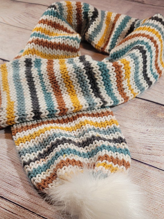 Rainbow Retro 70s Kids Scarf, Hippie Fashion Scarf, Double Knitted