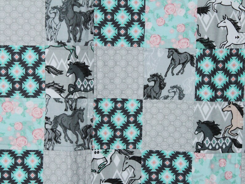 Quilt Pattern Colt Southwestern Horse and Rose Flannel Baby Quilt, Native Aztec Blanket ...