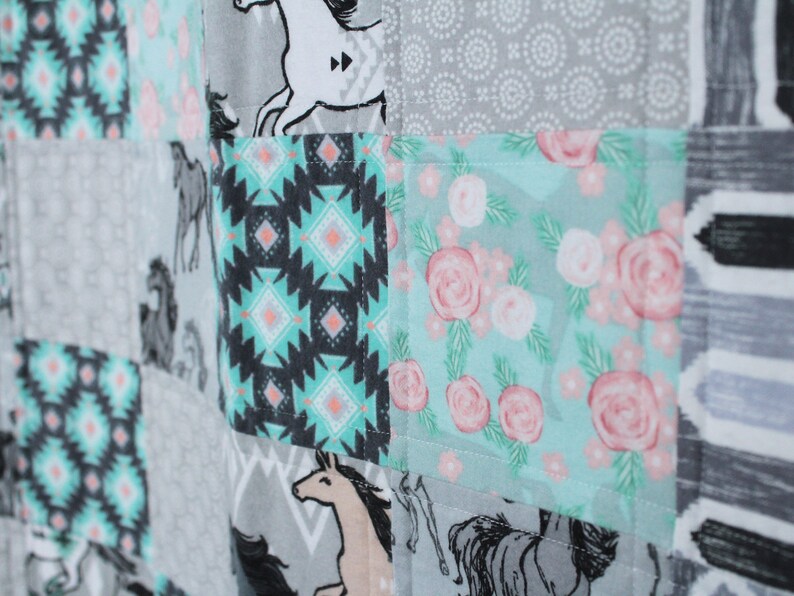 Quilt Pattern Colt Southwestern Horse and Rose Flannel Baby Quilt, Native Aztec Blanket ...