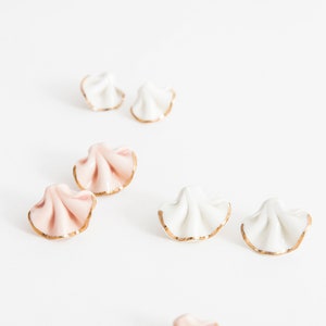 Seashell porcelain earrings 22k gold. White or Pink