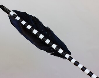Hand Painted Cedar Arrow | Black White Stripes | Minimalist Wall Decor | Graphic Home Decor | Timeless Wall Art | Handmade Arrow