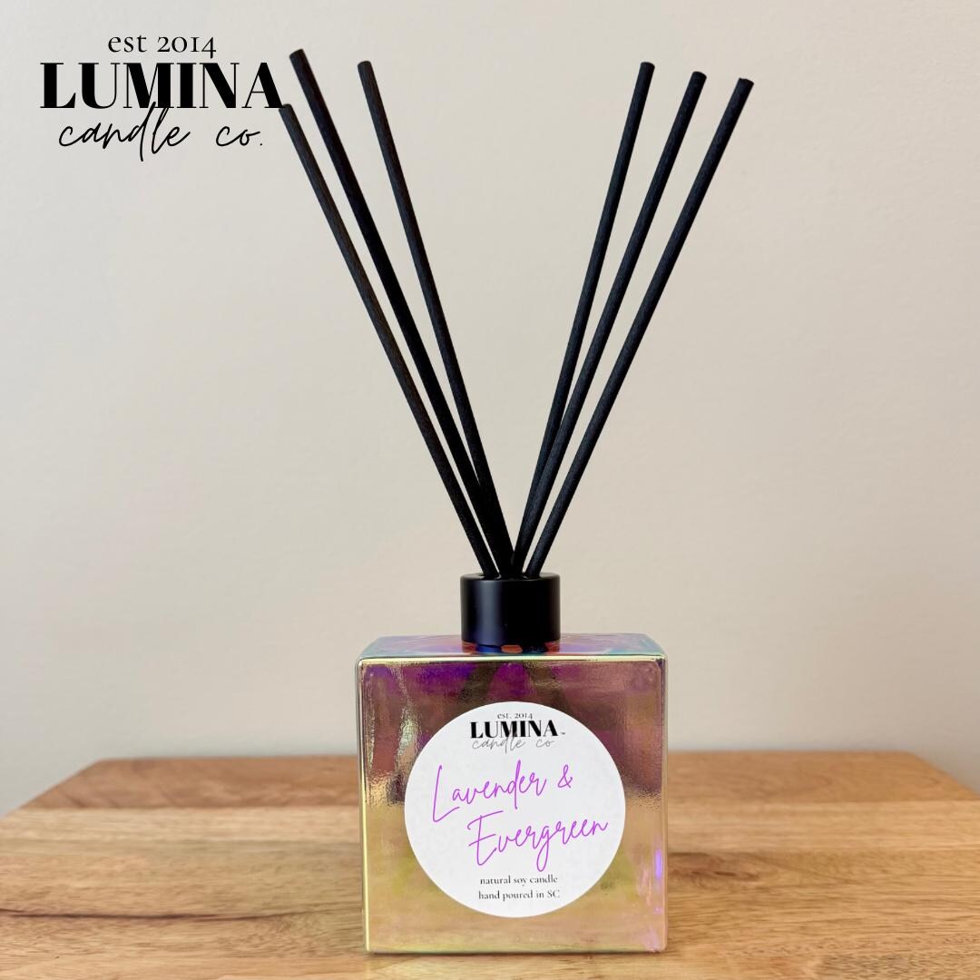 Lavender & Evergreen // 7 Oz Reed Diffuser // Prism Glass Jar With ...