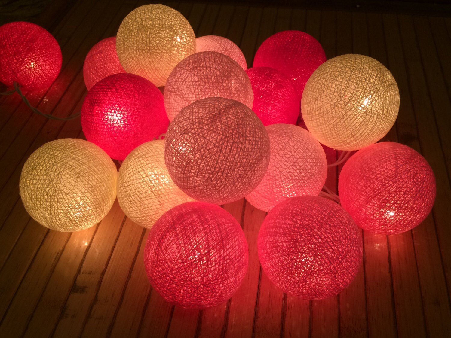 20 X Bright Pink Shade Cotton Ball String Light for Decor Etsy UK