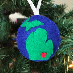State of Michigan, Customizable City, Map of Michigan, Felt Christmas Ornament with Choice of Ribbon
