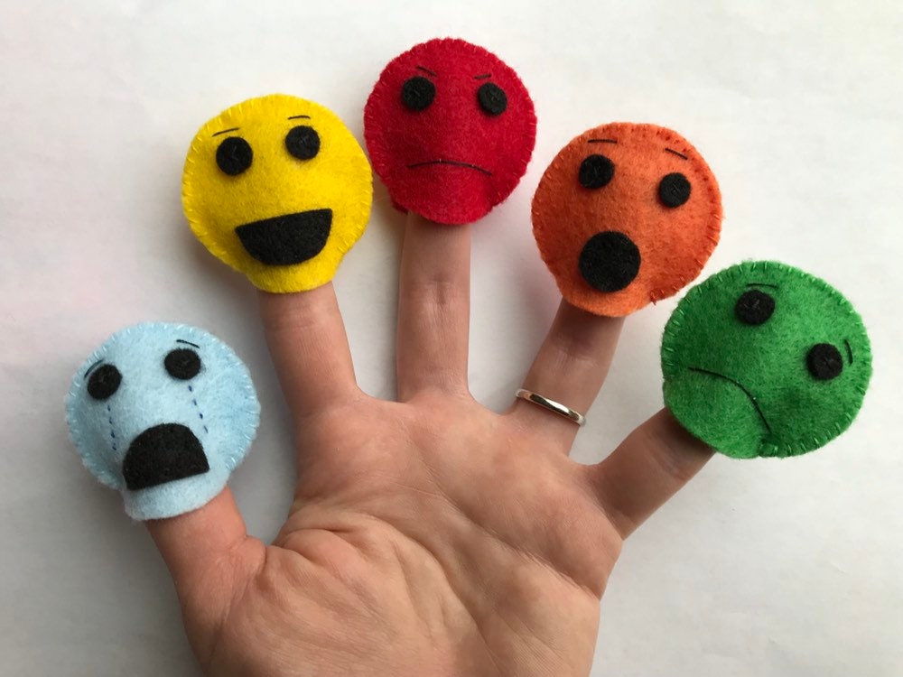 Feelings Emotions Faces Emoji Felt Finger Puppets Sad Happy Etsy