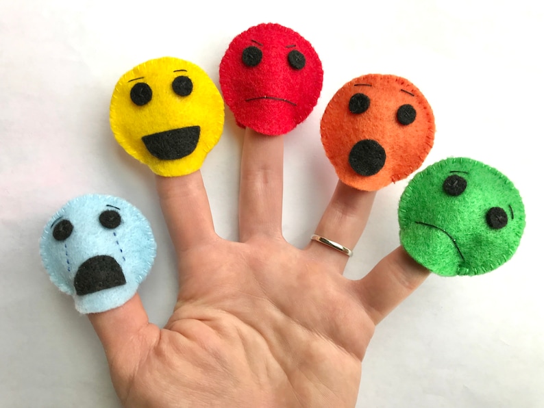 Feelings Emotions Faces Emoji Felt Finger Puppets Sad Happy Etsy