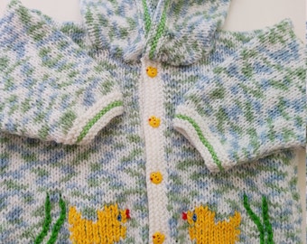 Quack, Quack !! This Adorable Baby Hoodie sports  Embroidered Ducks and 5 duck Buttons FREE SHIP, Easy Care. Unique Created by H.Rosenhaft