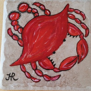 Hand Painted Blue Crab Tile Coaster: Italian Porcelain Art