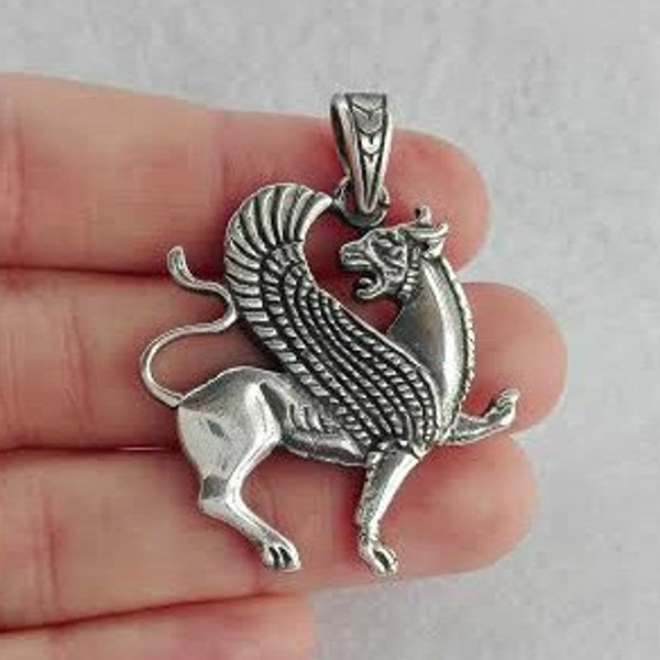 Scythian Winged Lion Pendant - Sterling Silver - Free Shipping