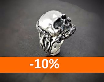 Pillbox Ring - Locket Ring - Skull and Snake Poison Ring - Biker Ring - Free Shipping - 10% FALL DISCOUNT