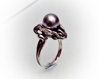 Art Nouveau Inspired Pearl ring II. - Sterling Silver - Free Shipping
