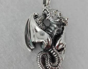 Dragon pendant - Mythical creature - Magical pendant - Sterling silver - Free shipping