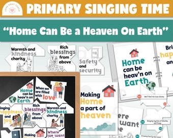 May include: A printable lesson plan for primary school children about making home a heaven on earth. The lesson plan includes colorful illustrations of houses, families, and hearts. The text "Home Can Be a Heaven On Earth" is featured in a large font at the top of the page.