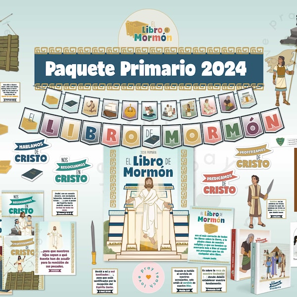 Paquete temático de la Primaria 2024 para El Libro de Mormón(español) tablón de anuncios, cubiertas de carpetas y suplementos de la Primaria