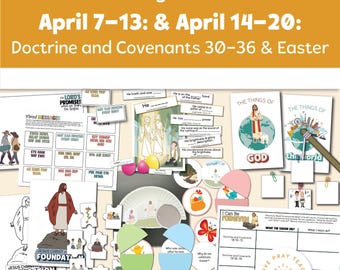 May include: A colorful set of printable activity sheets for primary children, featuring images of Jesus Christ, Easter eggs, and the words "The Lord's Promises". The sheets are designed to help children learn about the Doctrine and Covenants and the story of Easter.