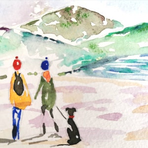 Handgemalte Kunst Karte für Wanderer, Rambler, Whippet Walking, Blank, Grußkarte, Thinking of you, Freundschaft, Hundespaziergang, Geburtstag