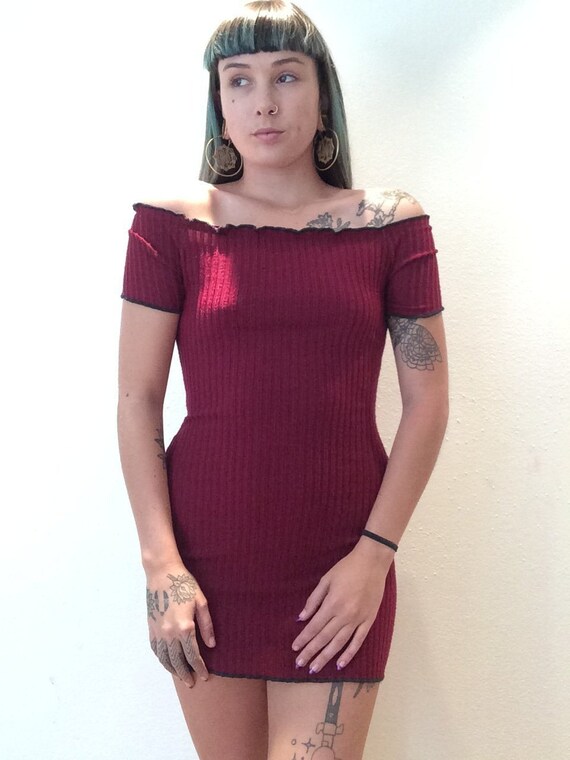 red ribbed bodycon dress