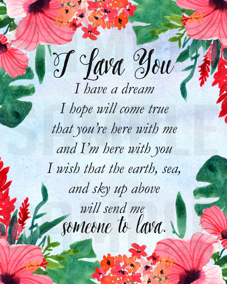 INSTANT DOWNLOAD Lava Lyric Art print Hawaiian printable wall art decor I Lava You