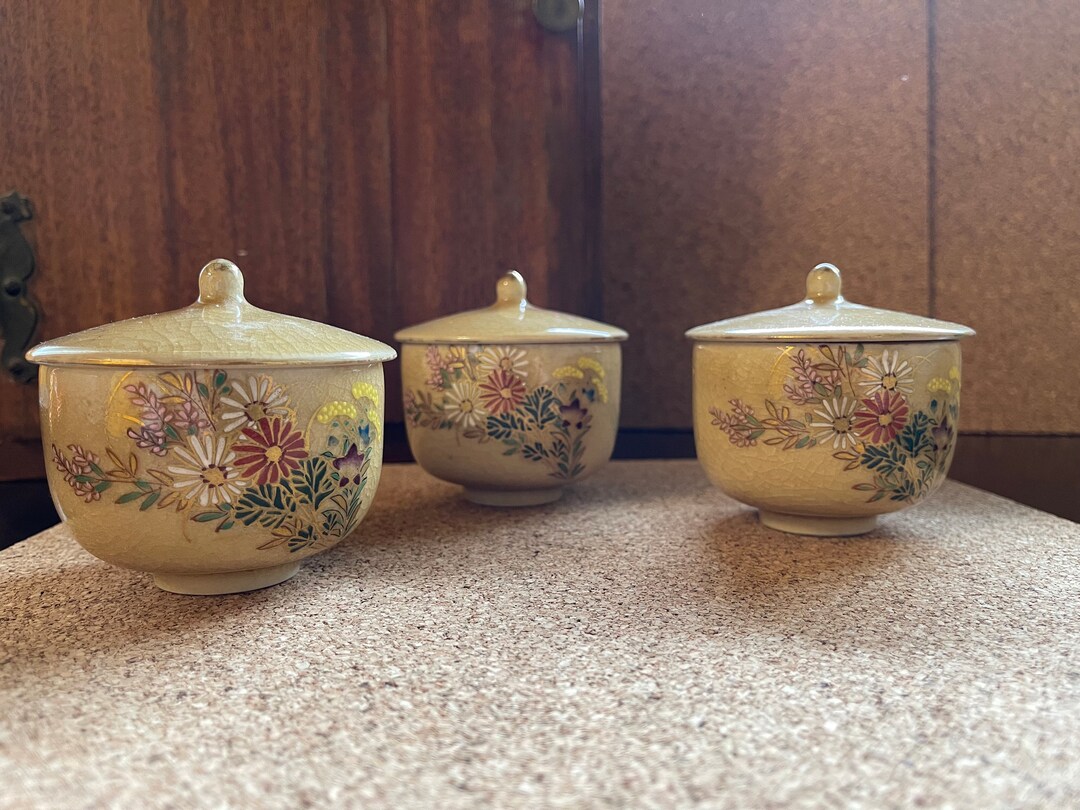 Tea Cups Chinese Tea Cups With Lids Floral Painted Etsy