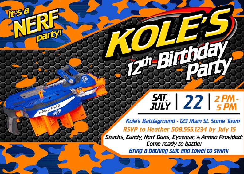 Nerf Birthday Party Invitation PRINTABLE Etsy
