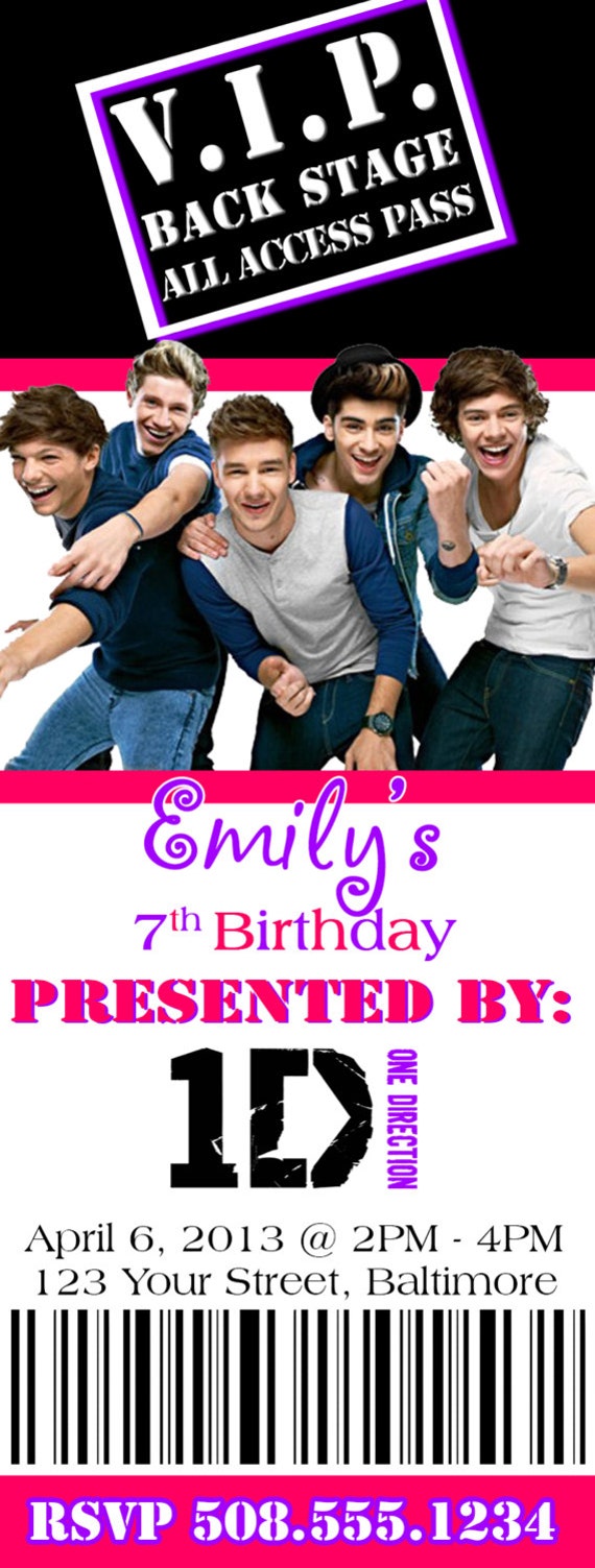 one direction concert ticket birthday invitation printable etsy