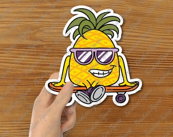 Cool Pineapple Skateboarder Sticker B