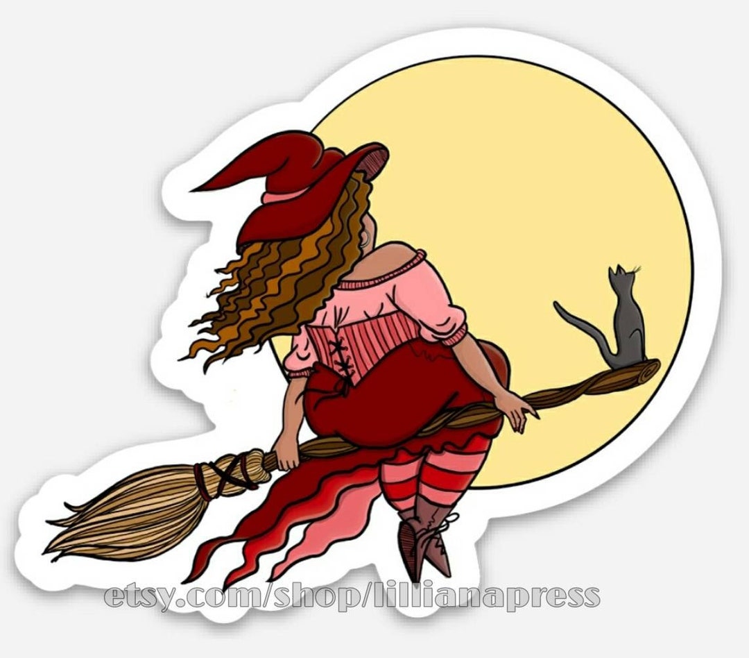 STICKER Moon Witch Broom Riding Etsy
