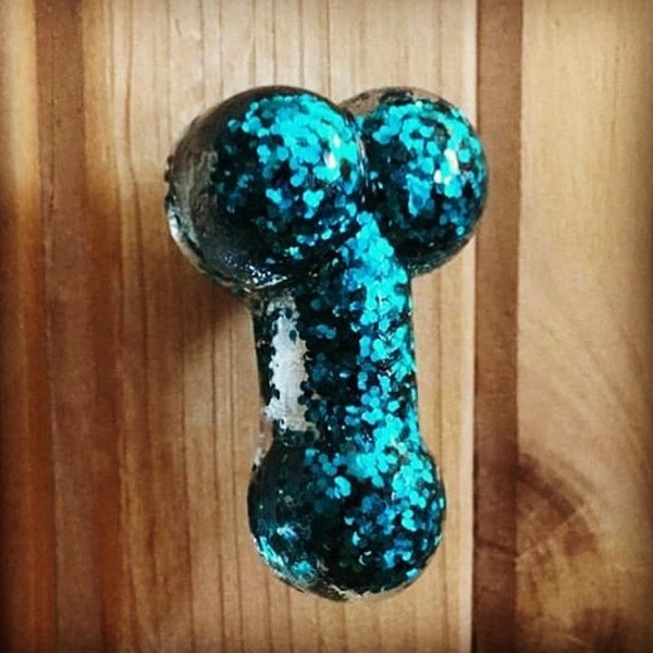 Dick Knob / Cock Cabinet Pull in choice of blue, black, or gold.