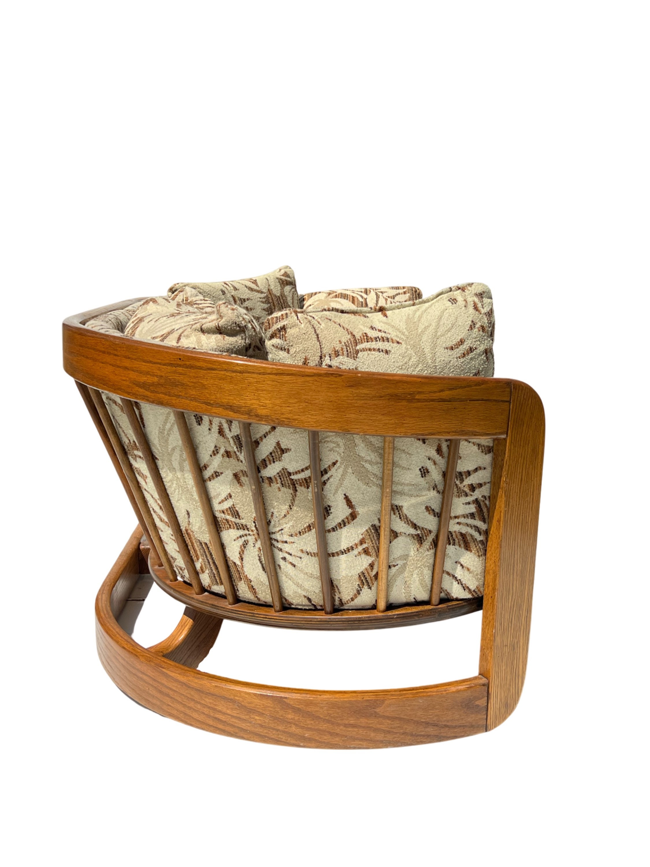 Vintage Mid Century 1970s Postmodern Love Seat Barrel Sofa Howard Furniture Oak Boho 5500 Group