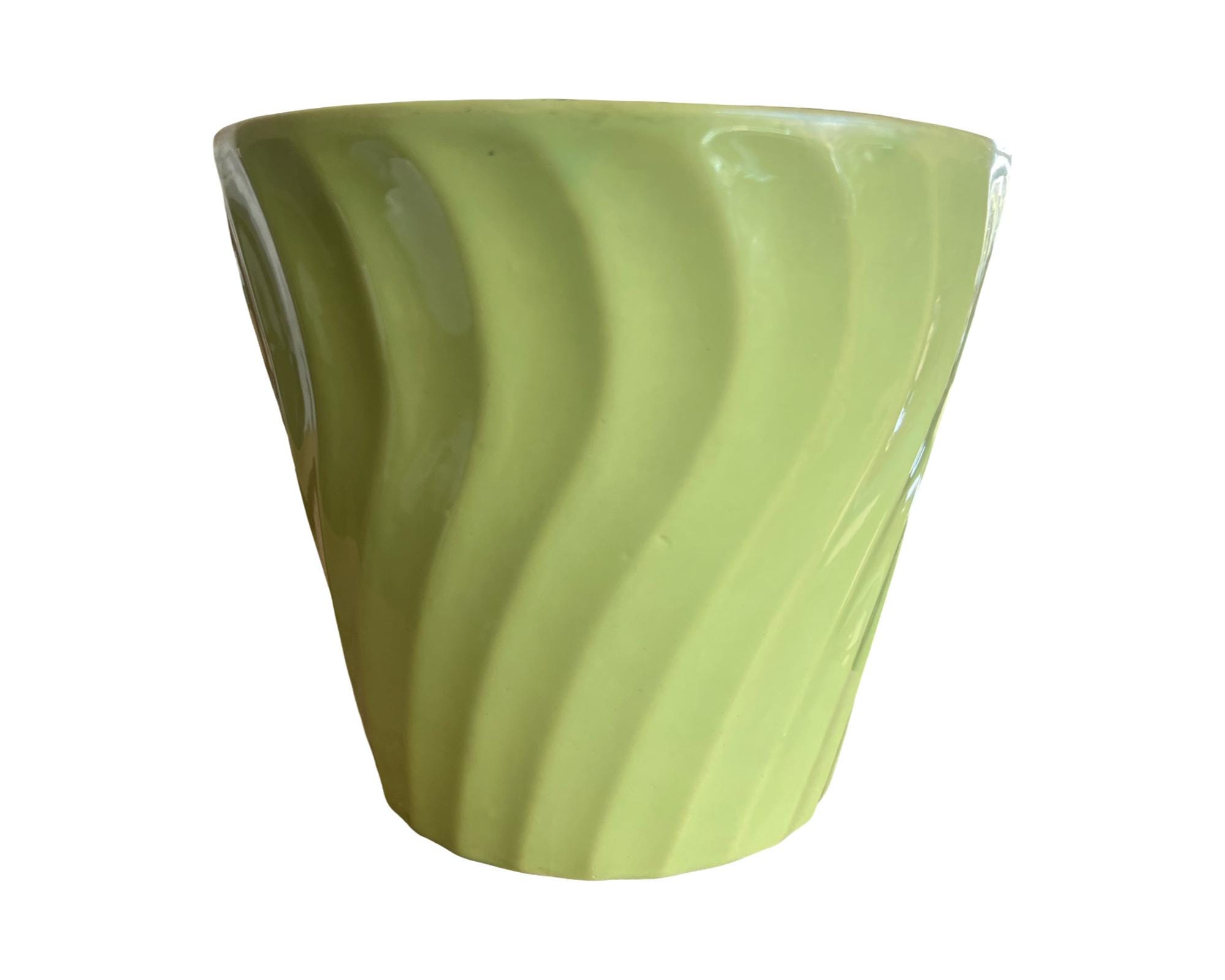 花瓶・フラワースタンド 30's Bauer Pottery Cal-Art Swirl U.S.A. Bauer Yellowware Yellow Swirl Pottery Planter California Usa Mid