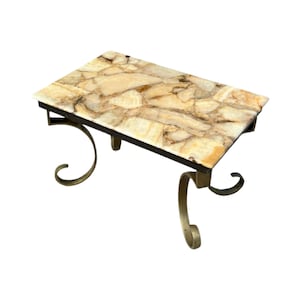 Vintage mid century modern table Arturo pani muller of Mexico onyx stone brass 1960s