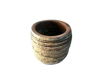 Vintage mid century modern studio ceramic pottery ribbed vase 1960s