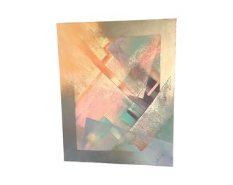 Vintage postmodern 1980s abstract large canvas oil painting wall art pink signed