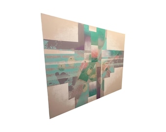 Vintage postmodern 1980s abstract large canvas oil painting wall art signed Noah