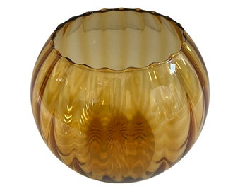 Vintage mid century modern  glass pumpkin shape empoli bowl glass amber Italian Italy 1960s