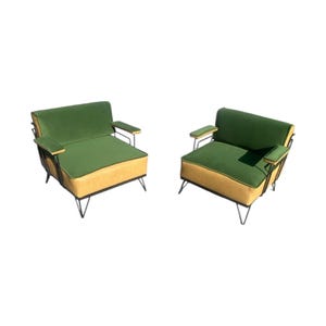 vintage 1950s mid century modern wrought iron pair of chairs restored