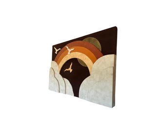 Vintage accessory art studios wall art rainbow birds postmodern 1970s mid century modern 70s