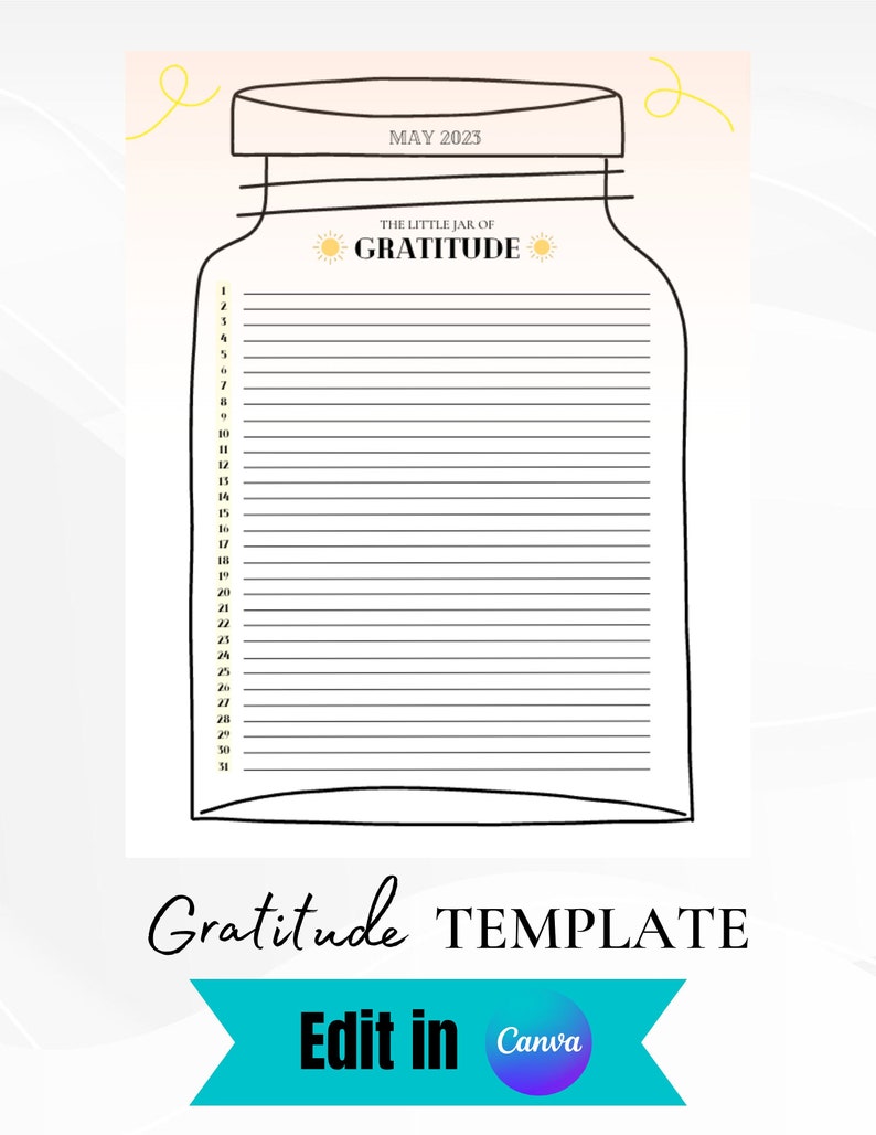 Monthly Gratitude Tracker, Printable Template, Thankfulness Template