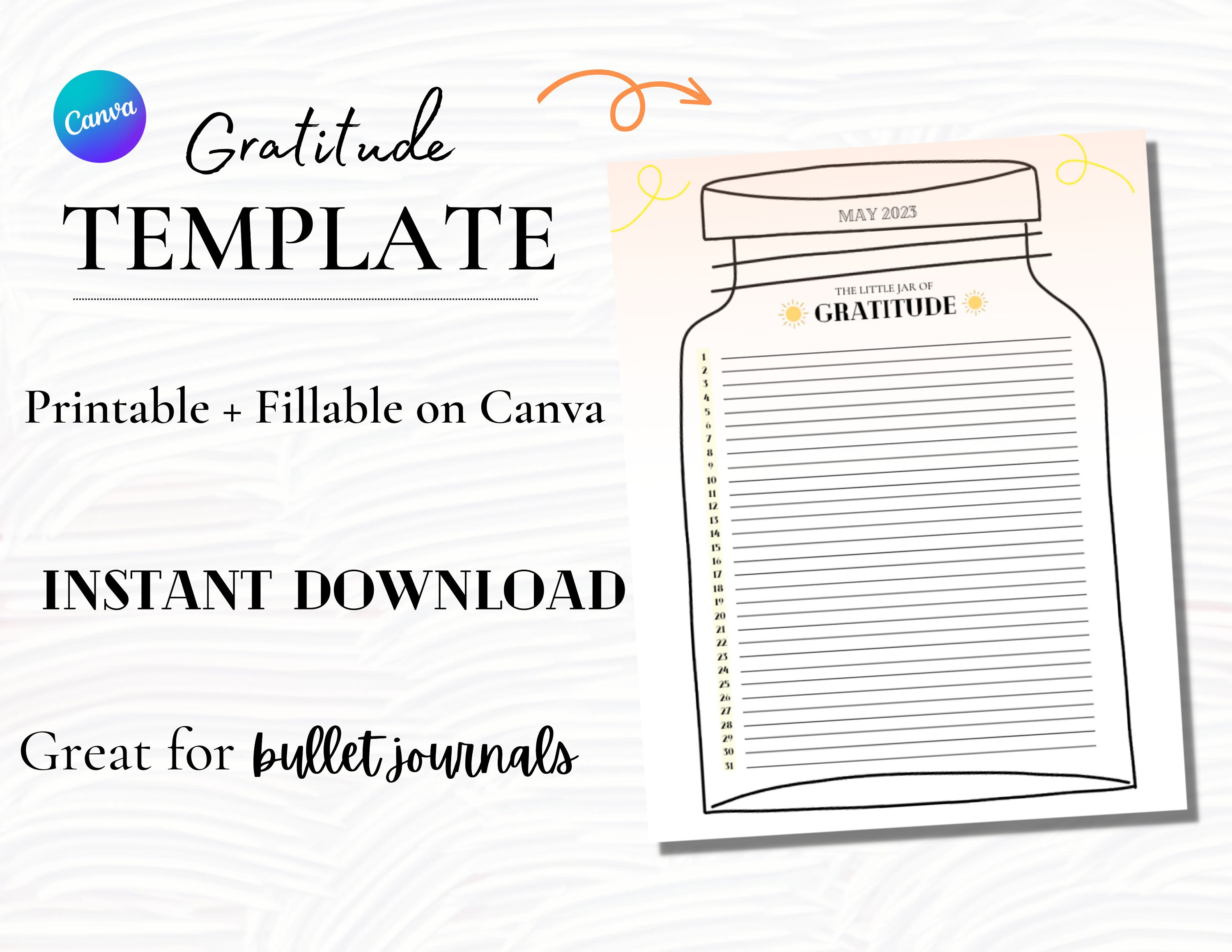 Monthly Gratitude Tracker, Printable Template, Thankfulness Template ...