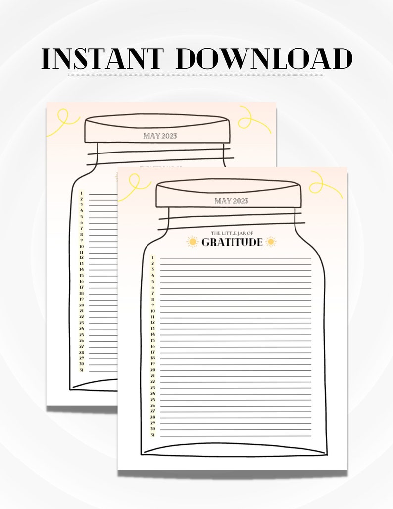 Monthly Gratitude Tracker, Printable Template, Thankfulness Template