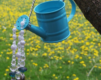 Mini Blue Watering Can Wind Chime Garden Decor
