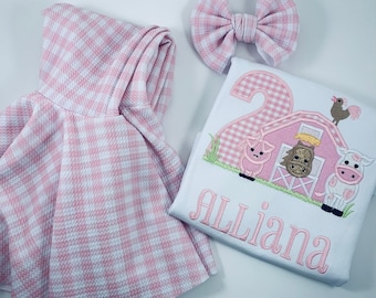 Girls Farm Yard Outfit, Barnyard Party, Second Birthday outfit, 2nd Birthday Outfit, Barnyard Party, Farm Birthday Party outfit