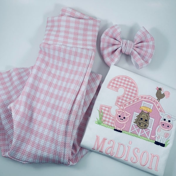 Girls Farm Yard Outfit, Barnyard Party, Third Birthday outfit, 3rd Birthday Outfit, Barnyard Party, Farm Birthday Party, Pink Birthday