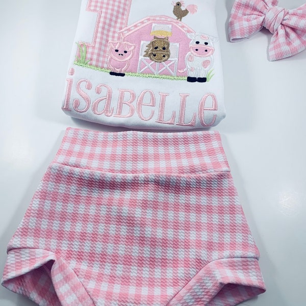 Girls Farm Yard Outfit, Barnyard Party, First Birthday outfit, 1st Birthday Outfit, Barnyard Party, Pink Birthday Outift