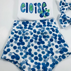 Birthday Outfit with Piggy Clips, Blueberry Personalized Outfit with Piggy Clips